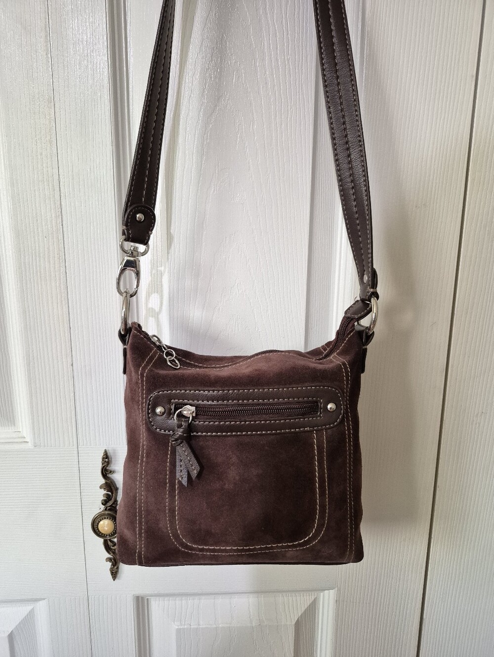 Brown Suede Crossbody Shoulder Bag